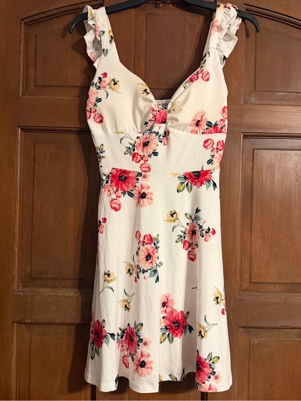 Almost Famous White Mini Dress with Pink & Red Floral Print